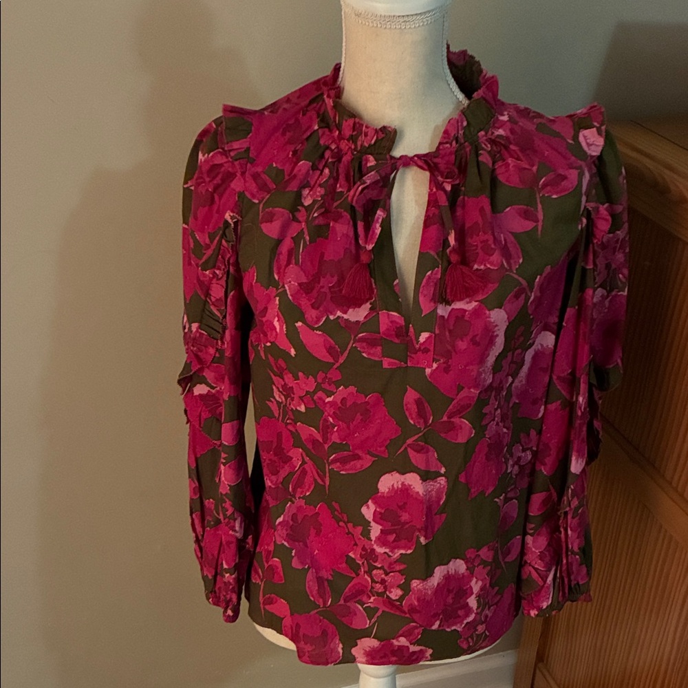 Olivaceous Fuchsia and Olive Floral Blouse